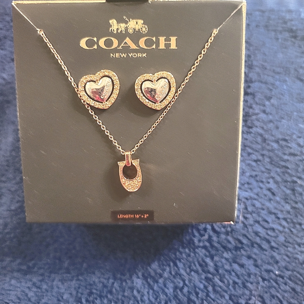 NIB Coach necklace and heart earrings